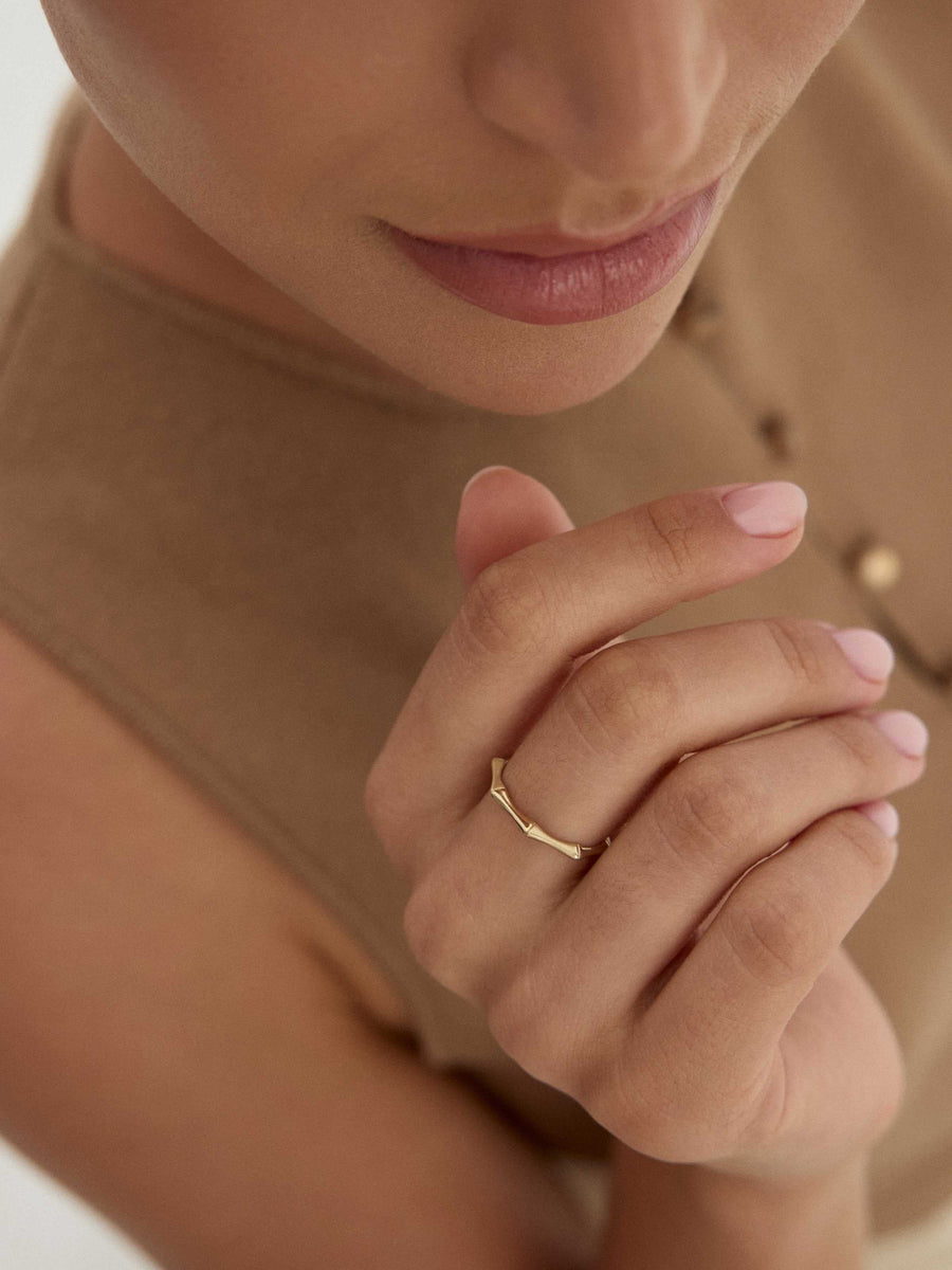Bambu Formlu Minimal 14K Altın Yüzük