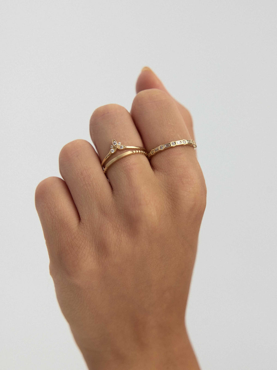 Bilye Dokulu Minimal 14K Altın Yüzük