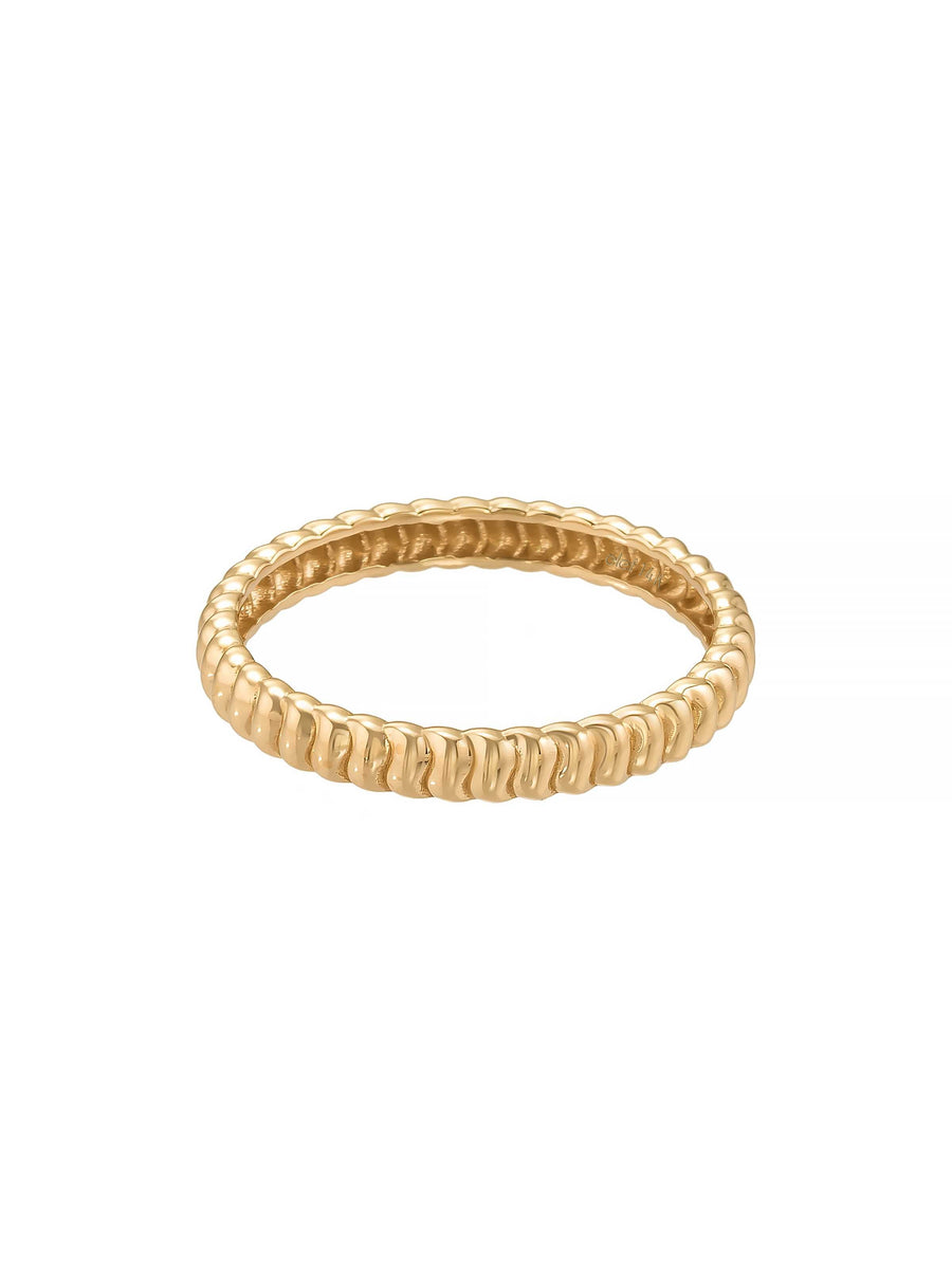 Bombeli Sıralı Modern 14K Altın Yüzük