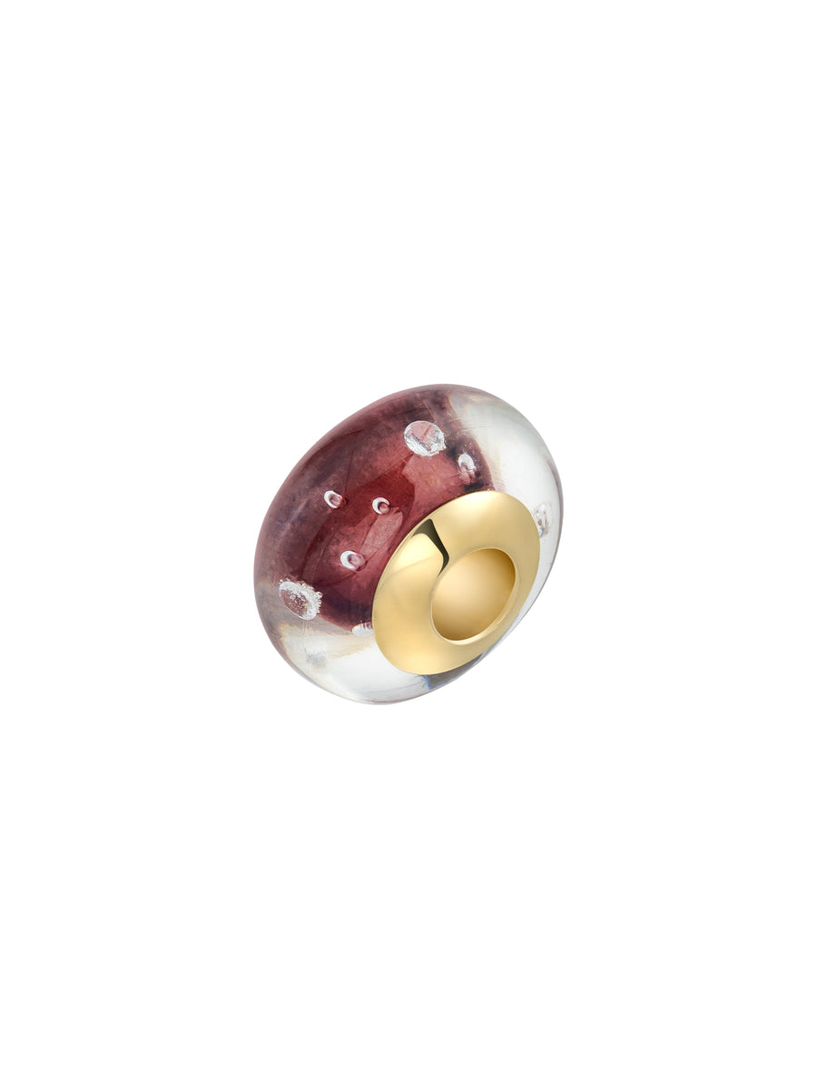 Bordo Derinlik Detaylı 14K Altın Murano Cam Charm