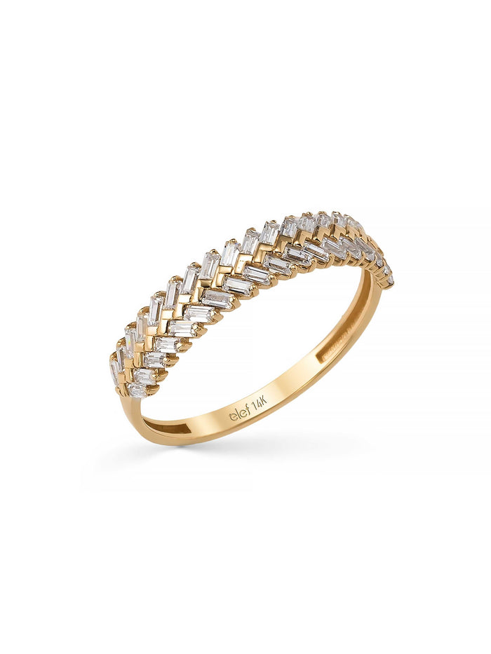 Çapraz Baget Taşlı Modern 14K Altın Yüzük