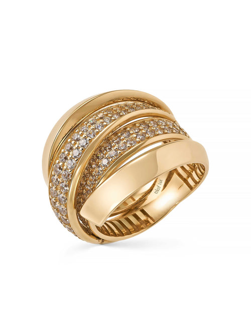 Çapraz Sıralı Zirkon Taşlı Modern 14K Altın Yüzük - Elef Kuyumculuk