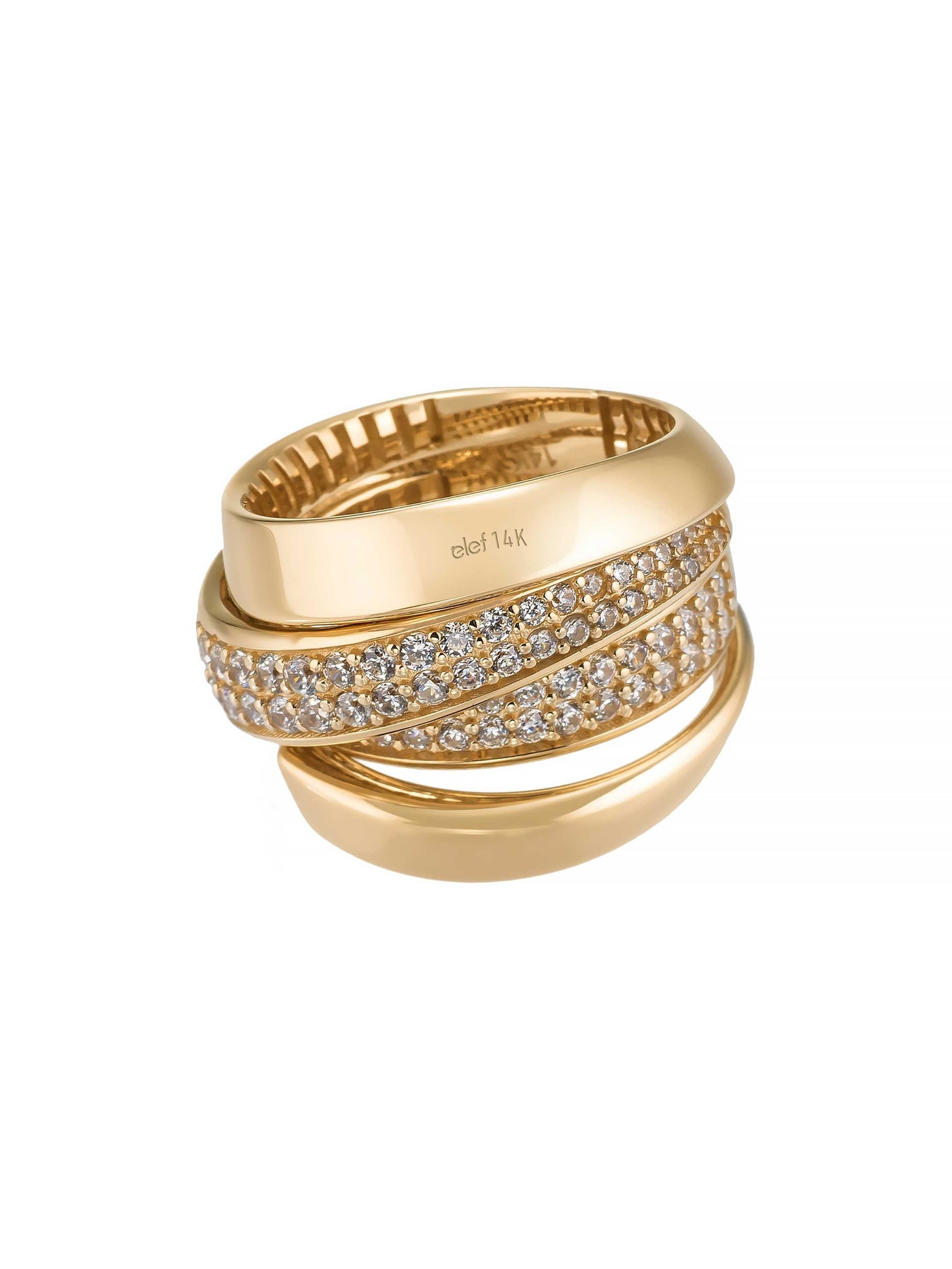 Çapraz Sıralı Zirkon Taşlı Modern 14K Altın Yüzük - Elef Kuyumculuk
