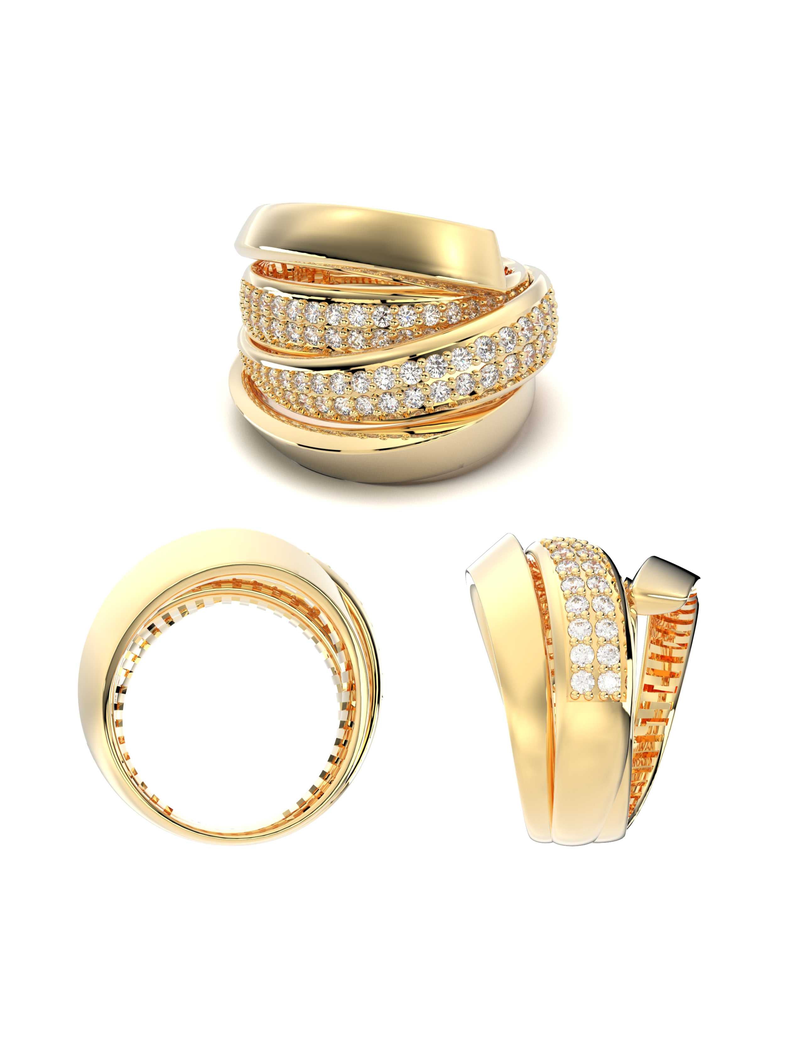 Çapraz Sıralı Zirkon Taşlı Modern 14K Altın Yüzük - Elef Kuyumculuk