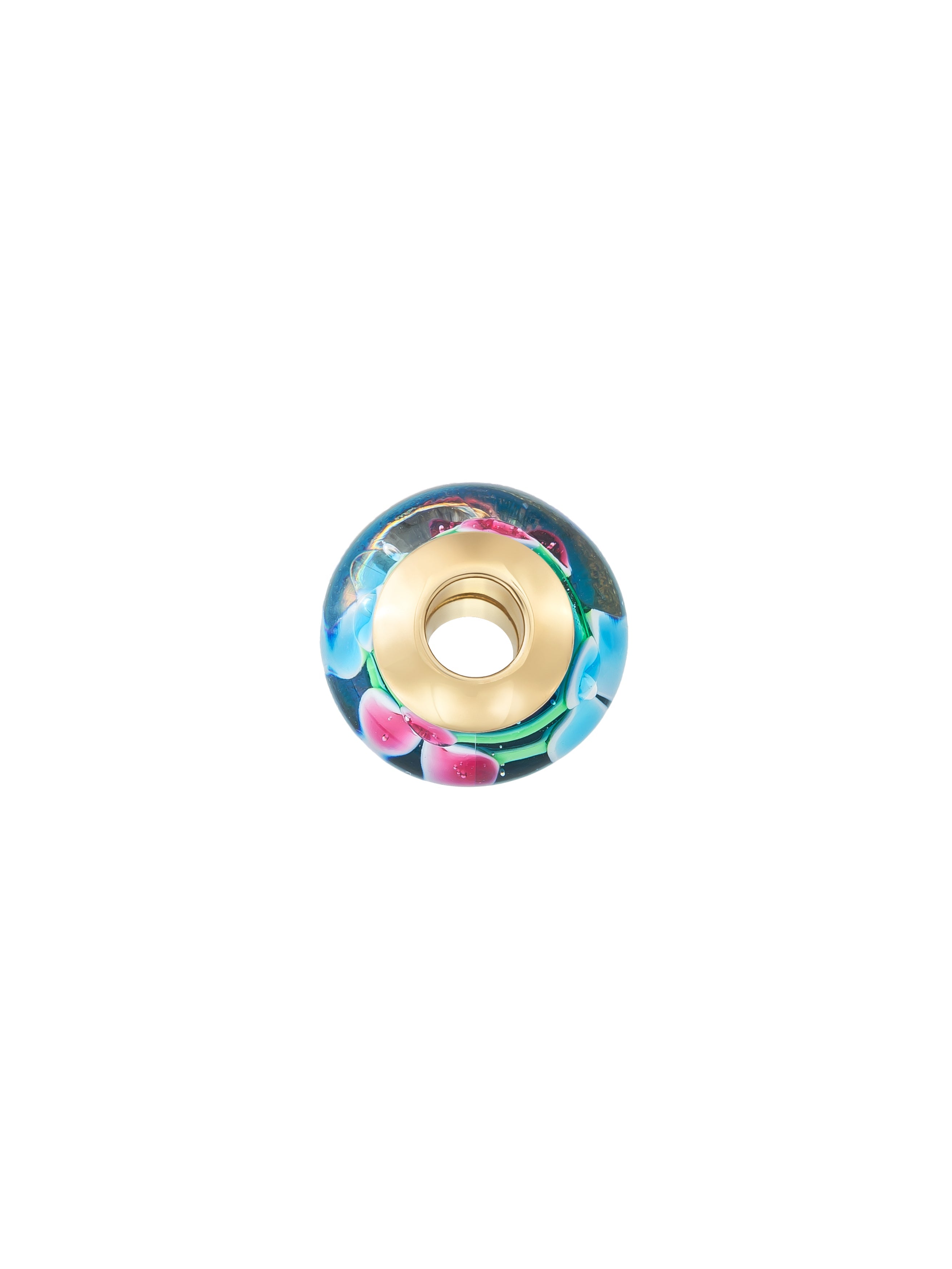 Çiçek Figürlü Mavi 14K Altın Murano Cam Charm - Elef Kuyumculuk