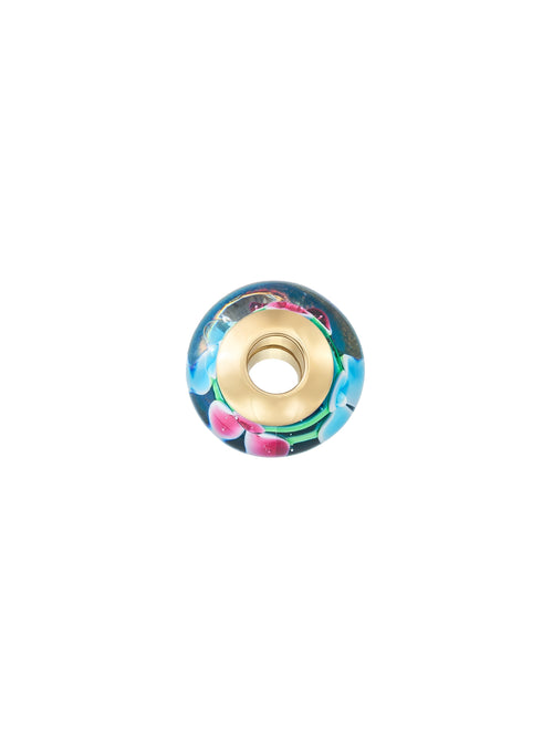 Çiçek Figürlü Mavi 14K Altın Murano Cam Charm - Elef Kuyumculuk