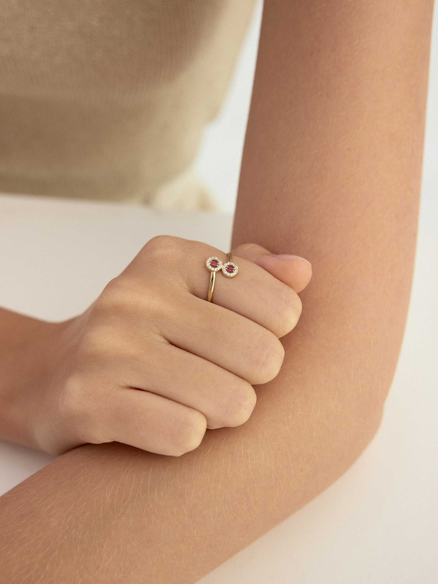 Çift Baget Yuvarlak Taşlı Minimal 14K Altın Yüzük