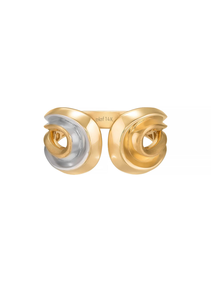 Çift Renk Spiral Formlu Modern 14K Altın Yüzük