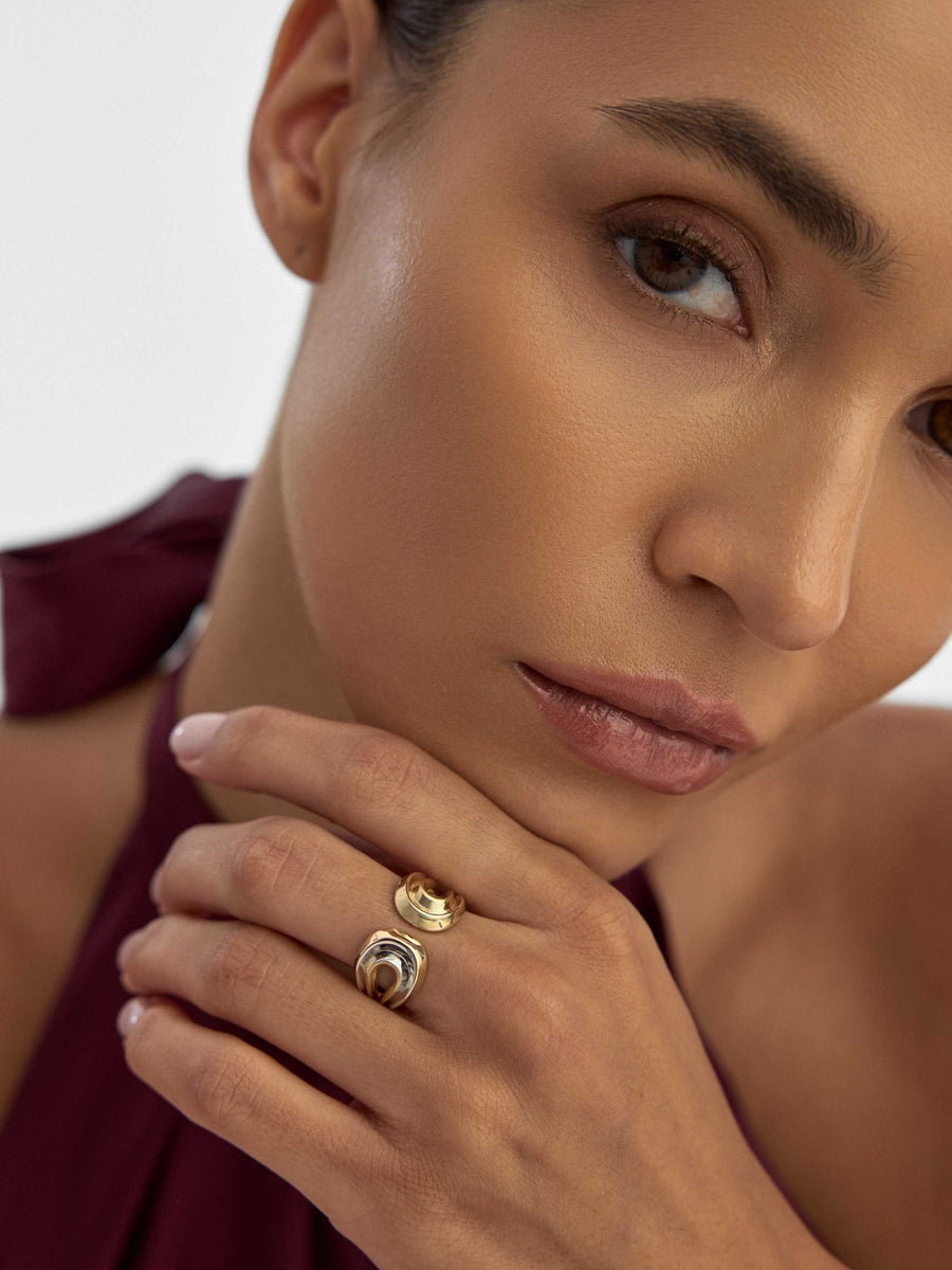 Çift Renk Spiral Formlu Modern 14K Altın Yüzük