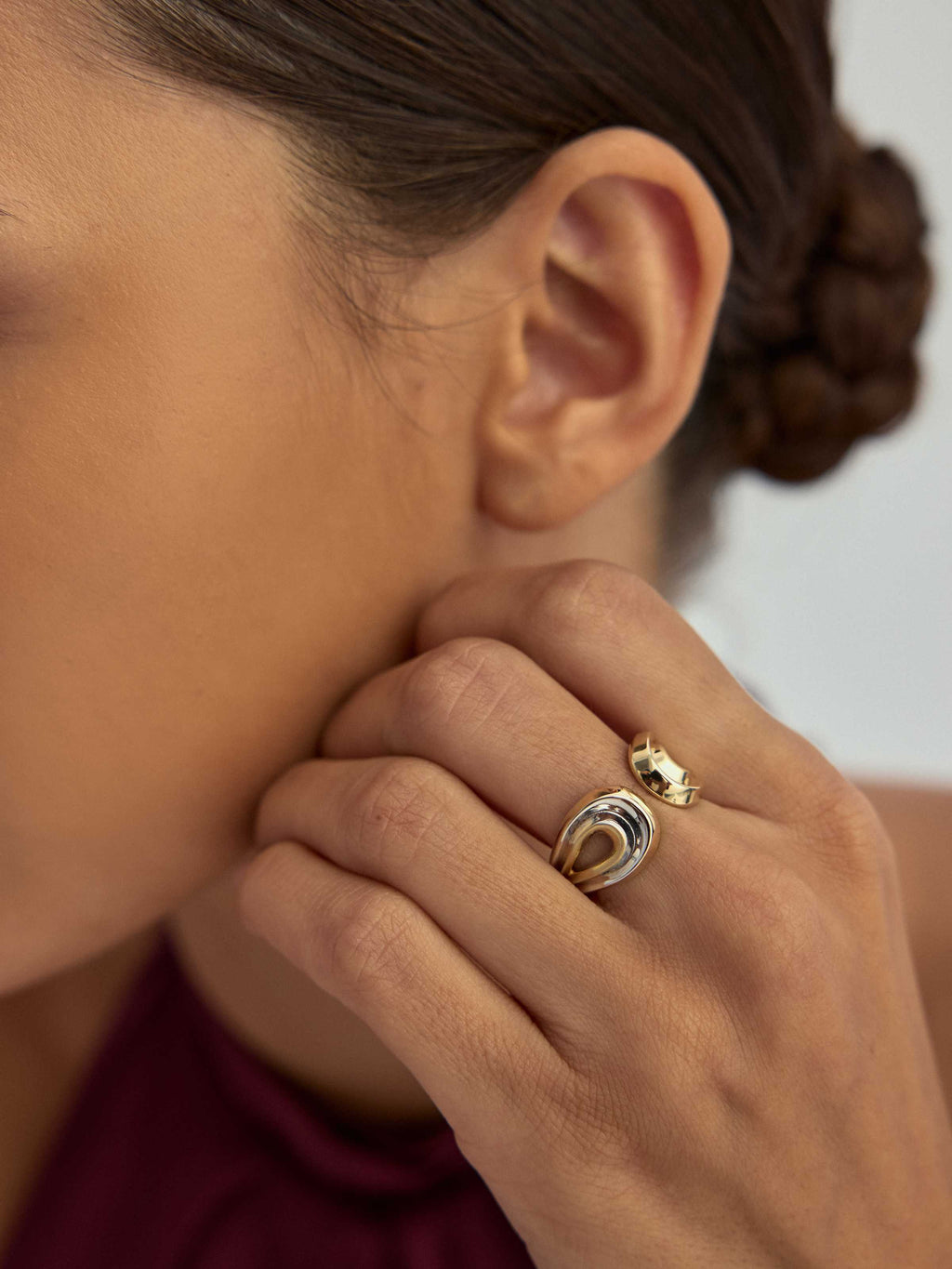 Çift Renk Spiral Formlu Modern 14K Altın Yüzük - Elef Kuyumculuk