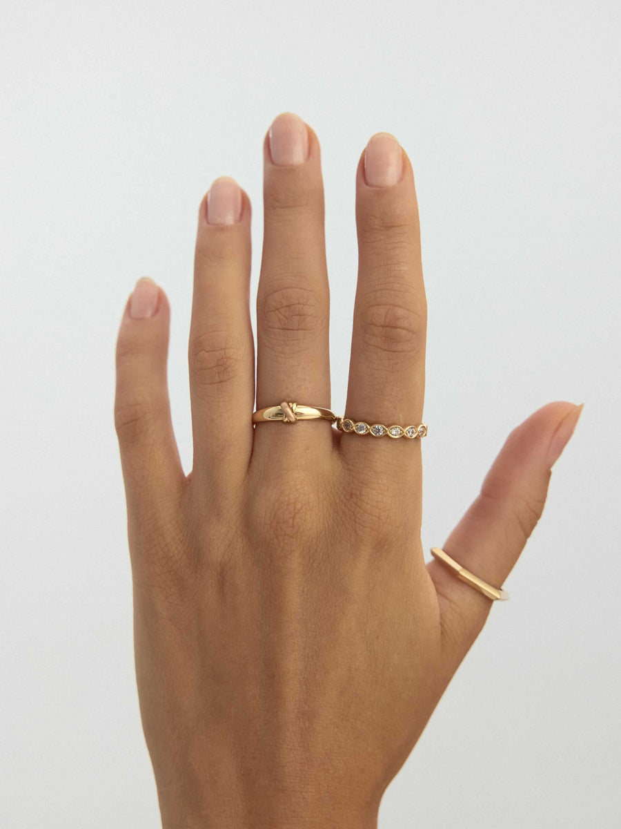 Çift Renkli Modern Düğüm 14K Altın Yüzük