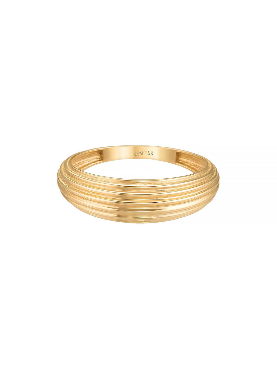 Çizgili Bombeli Modern 14K Altın Yüzük