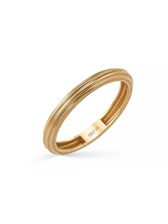 Çizgili Formlu Minimal 14K Altın Yüzük