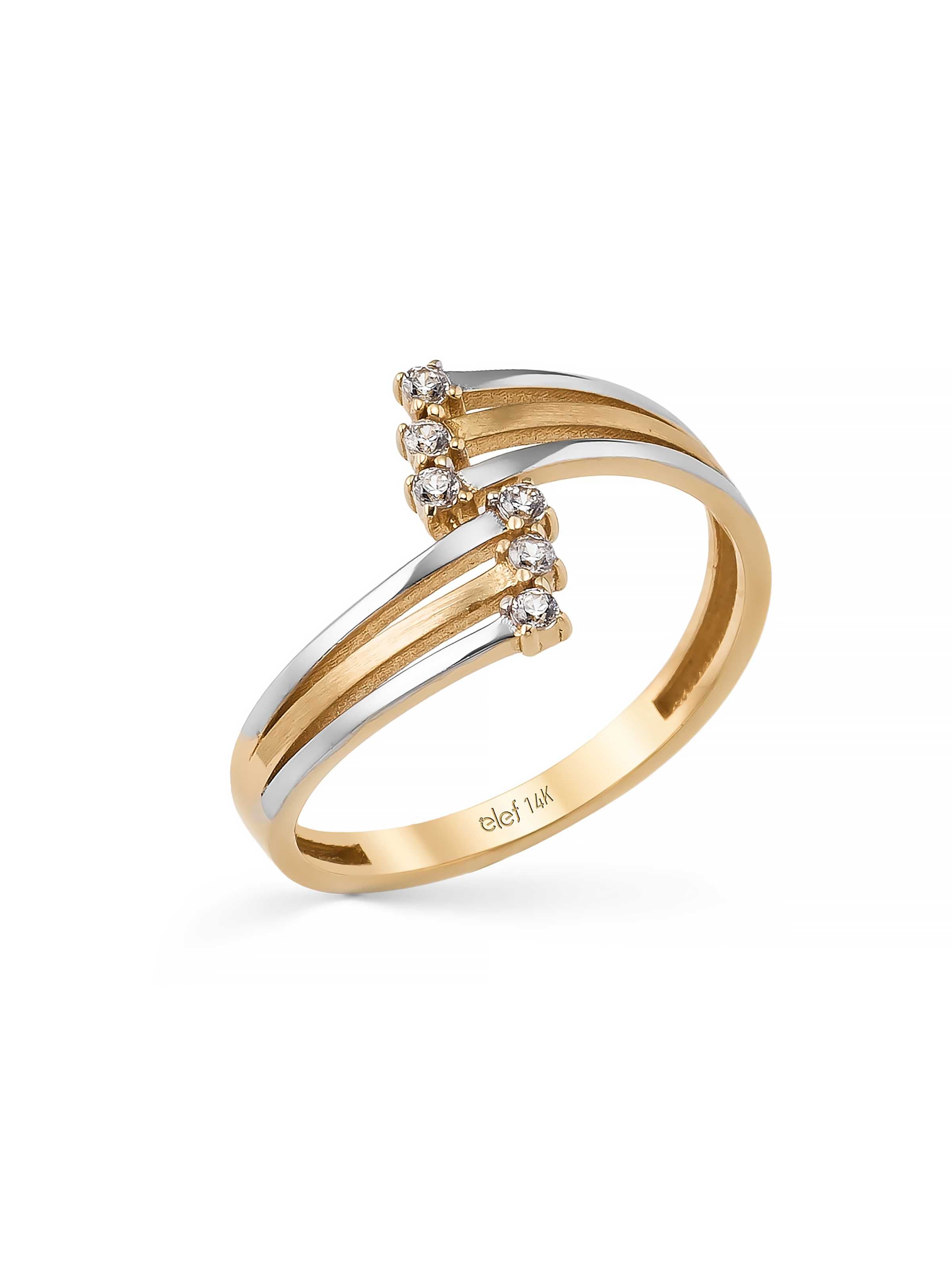 Çizgisel Tria Taşlı Modern 14K Altın Yüzük - Elef Kuyumculuk