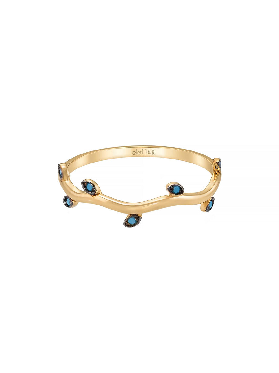 Dal Formlu Turkuaz Taşlı Minimal 14K Altın Yüzük