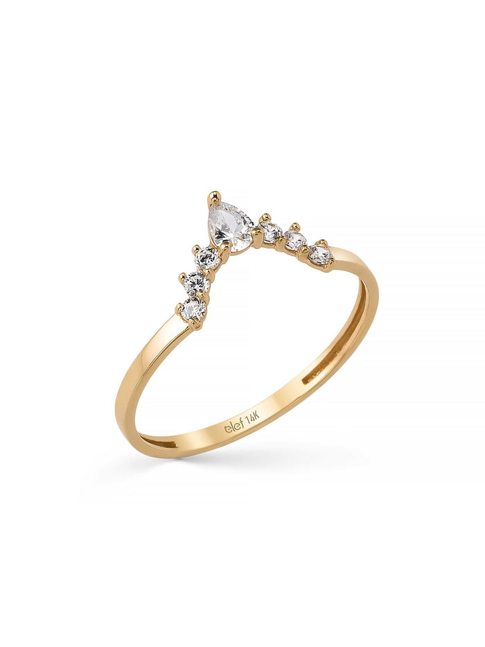 Damla Kesim Taşlı Modern 14K Altın Yüzük