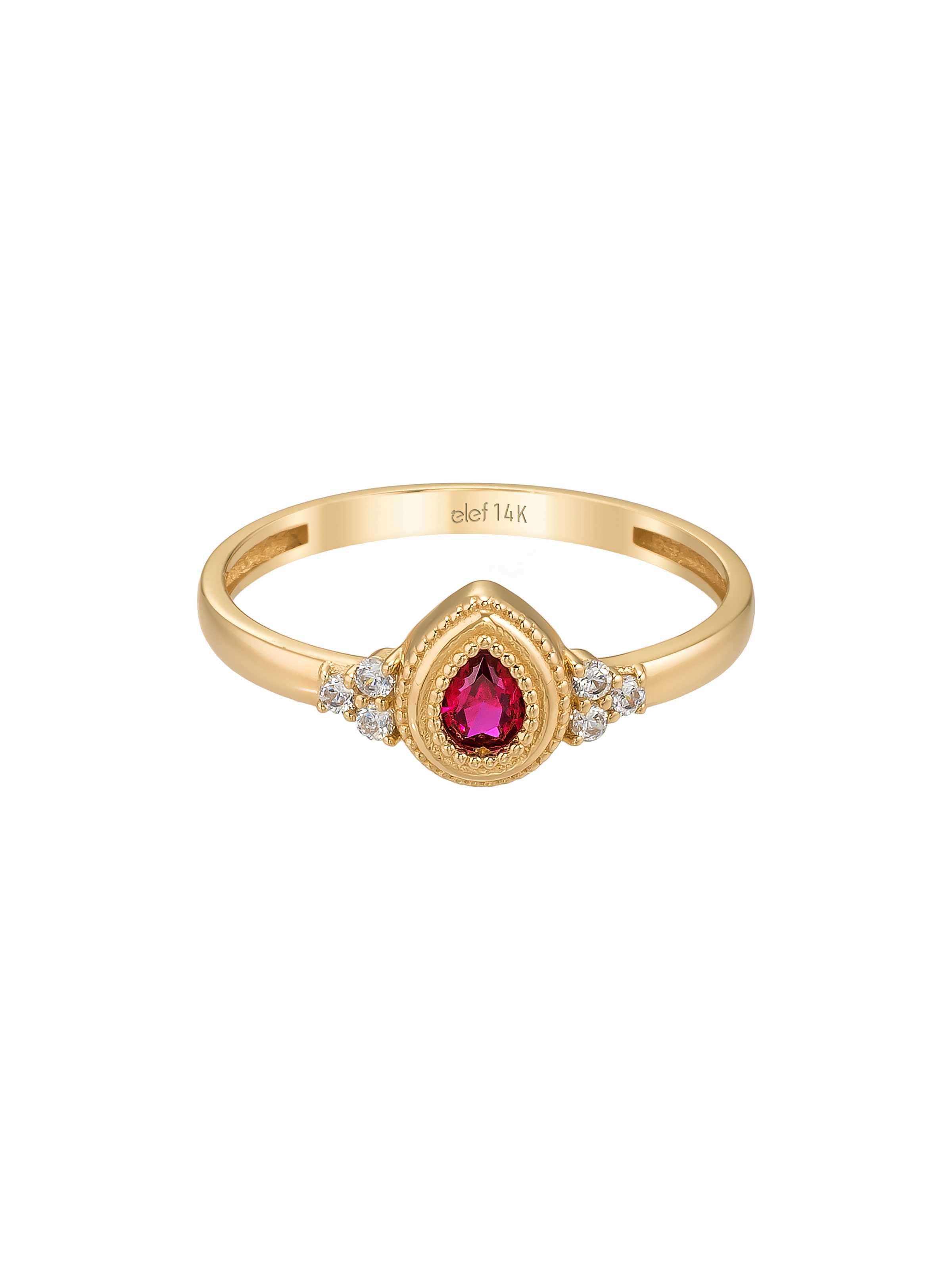 Damla Kesim Yakut Rengi Taşlı Vintage 14K Altın Yüzük - Elef Kuyumculuk