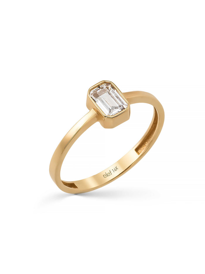 Dikdörtgen Baget Taşlı Minimal 14K Altın Yüzük