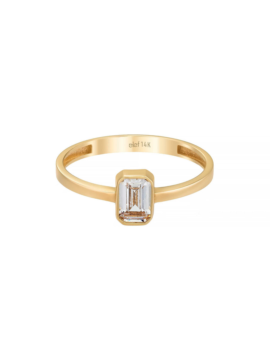 Dikdörtgen Baget Taşlı Minimal 14K Altın Yüzük