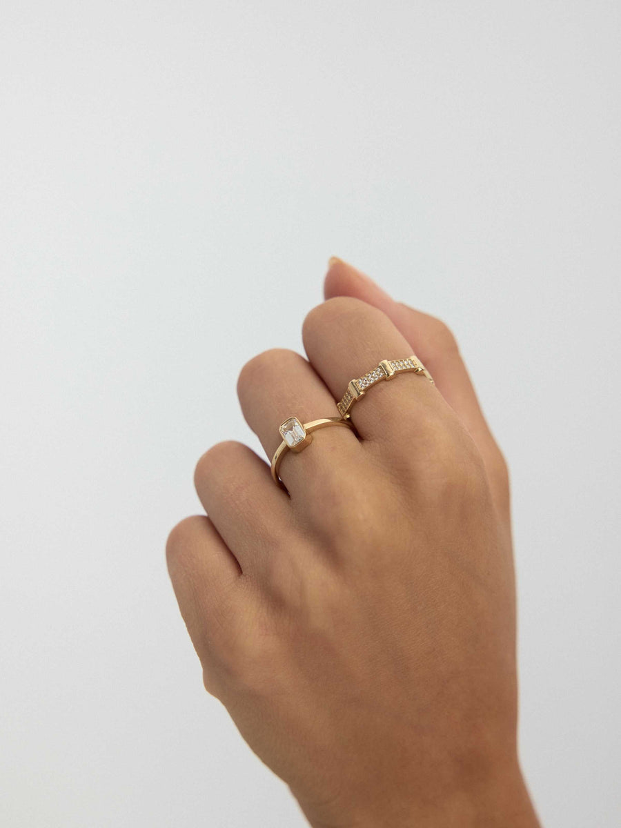 Dikdörtgen Baget Taşlı Minimal 14K Altın Yüzük