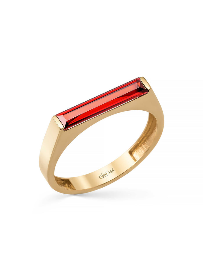 Dikdörtgen Baget Taşlı Modern 14K Altın Yüzük