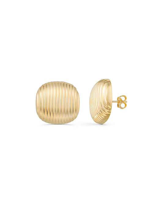 Dikey Çizgi Dokulu Oval Form 14K Altın Küpe - Elef Kuyumculuk