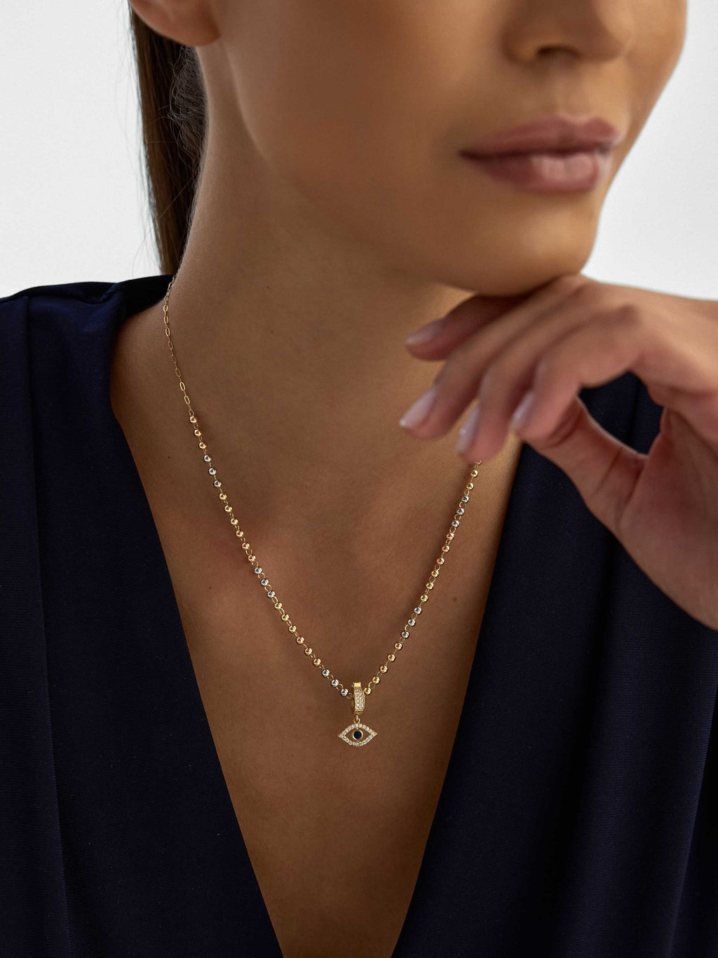 Dorika Toplu Nazar Temalı 14K Altın Kolye - Elef Kuyumculuk