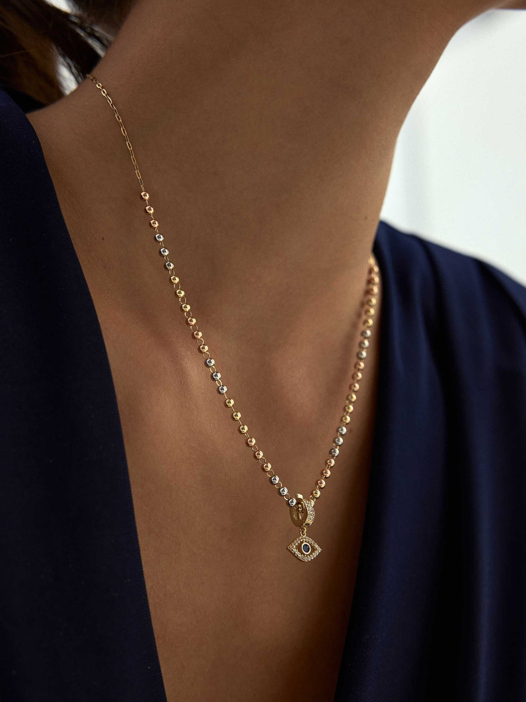 Dorika Toplu Nazar Temalı 14K Altın Kolye - Elef Kuyumculuk