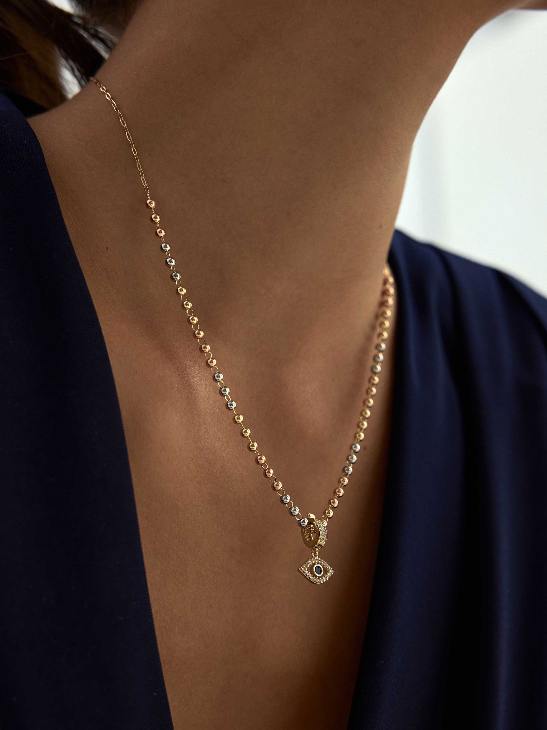 Dorika Toplu Nazar Temalı 14K Altın Kolye - Elef Kuyumculuk