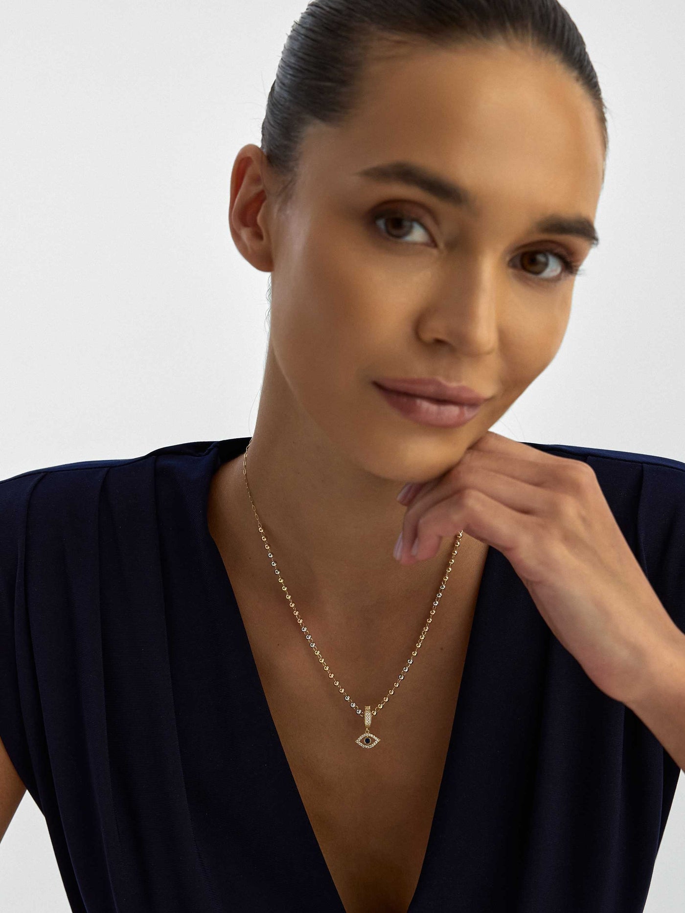 Dorika Toplu Nazar Temalı 14K Altın Kolye - Elef Kuyumculuk