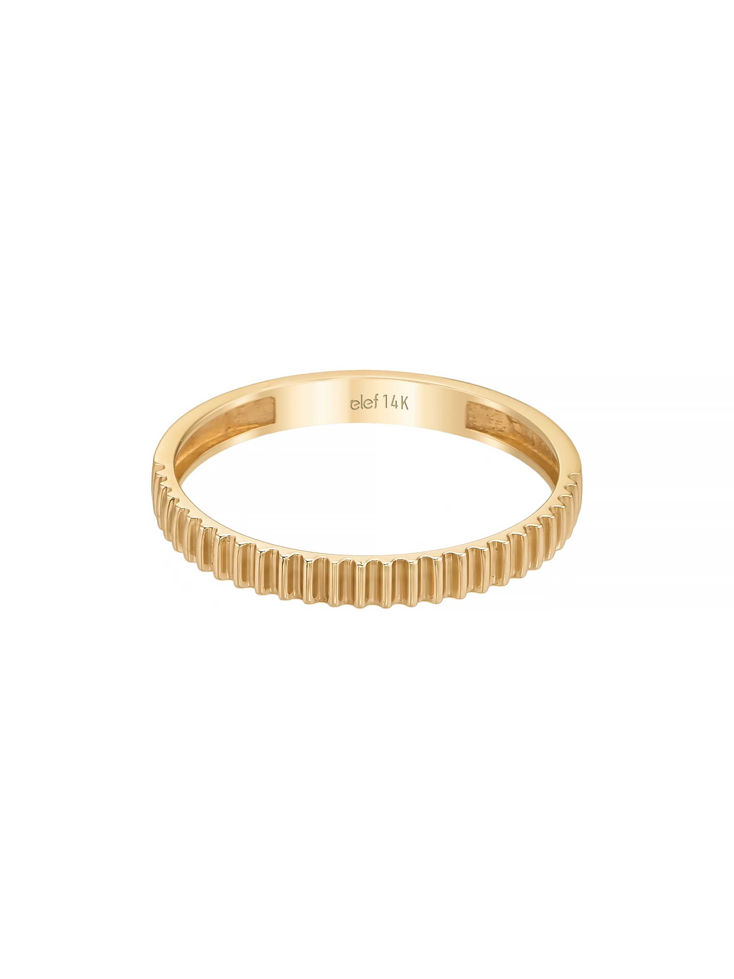 Düz Dişli Formlu Minimal 14K Altın Yüzük - Elef Kuyumculuk