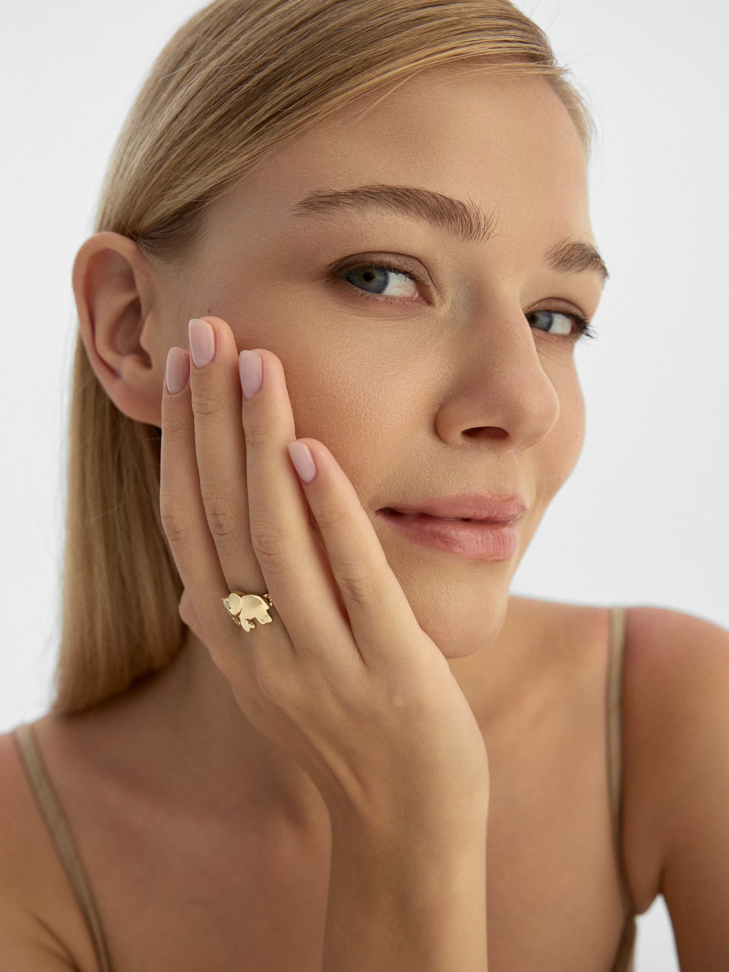Figrü Fil Motifli Zincir Formlu 14K Altın Yüzük - Elef Kuyumculuk