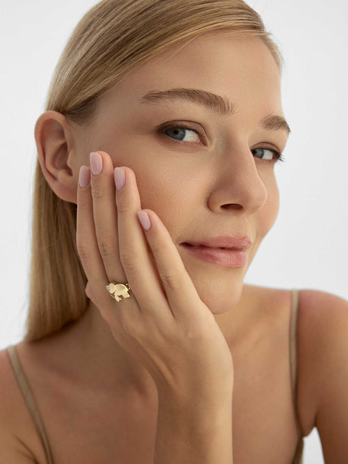 Figrü Fil Motifli Zincir Formlu 14K Altın Yüzük - Elef Kuyumculuk