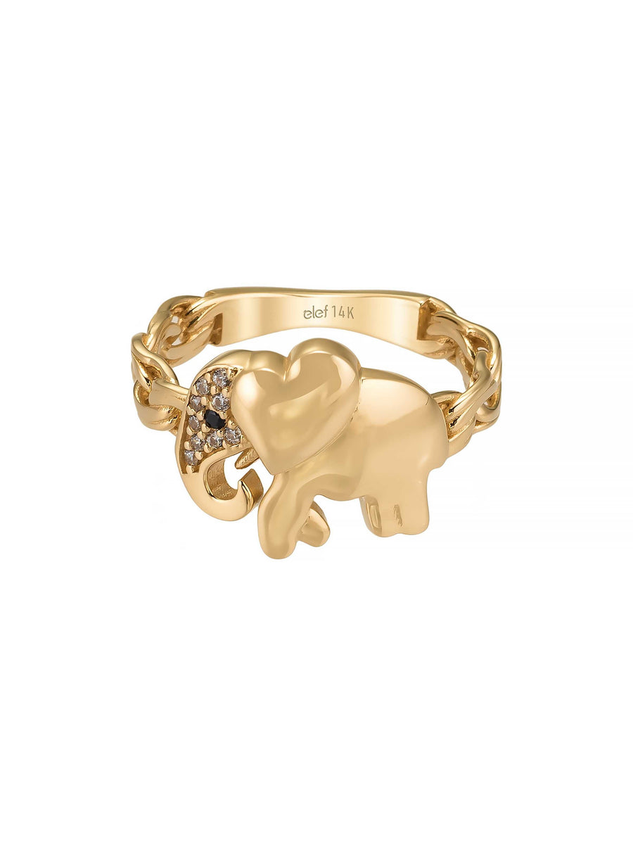 Figrü Fil Motifli Zincir Formlu 14K Altın Yüzük