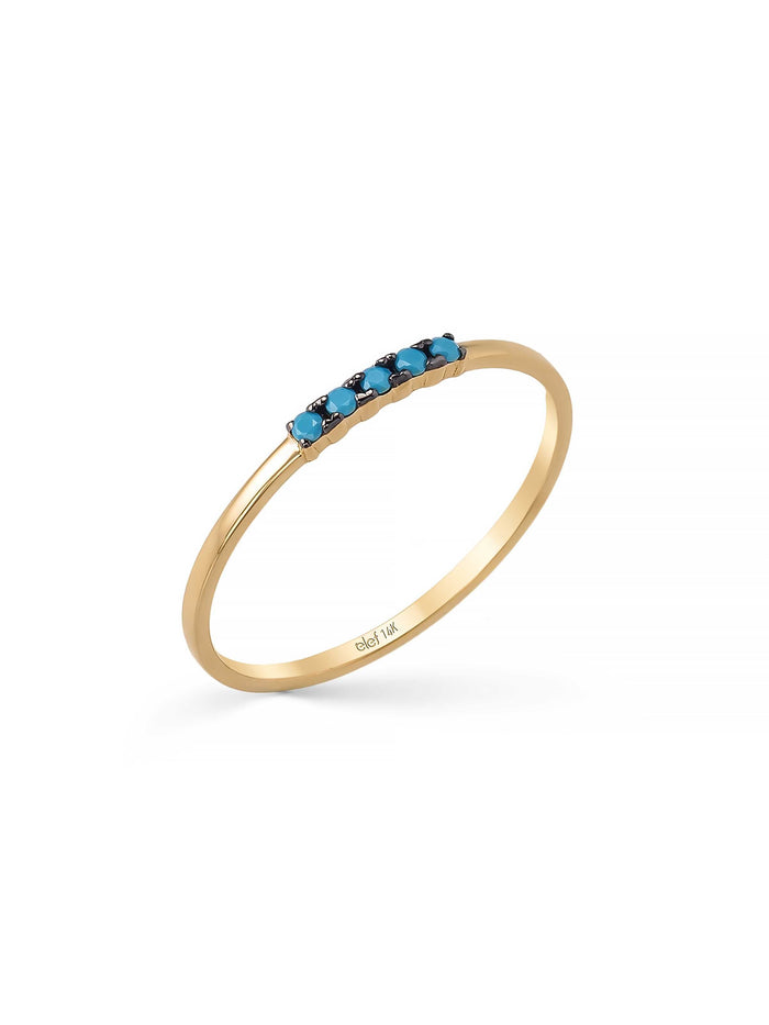 Firuze Sıra Taşlı Minimal 14K Altın Yüzük