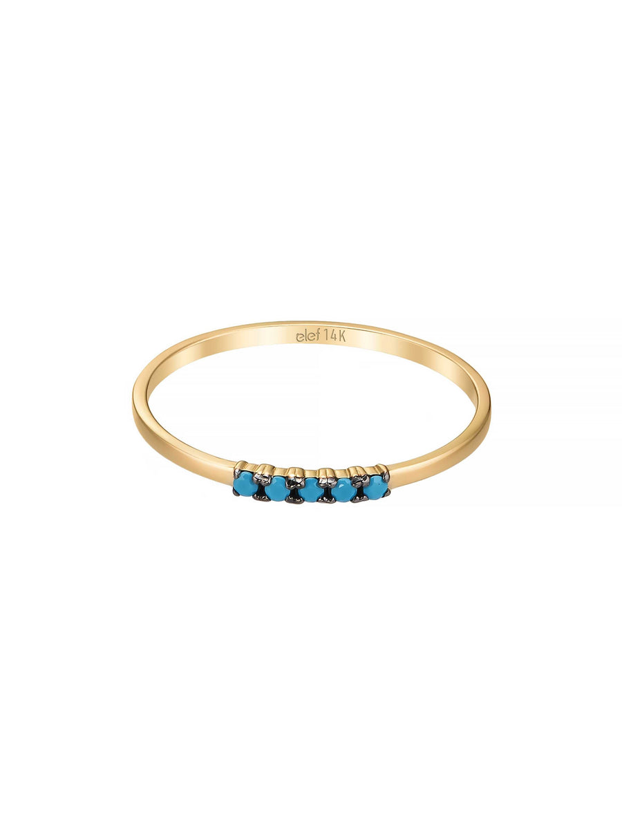 Firuze Sıra Taşlı Minimal 14K Altın Yüzük