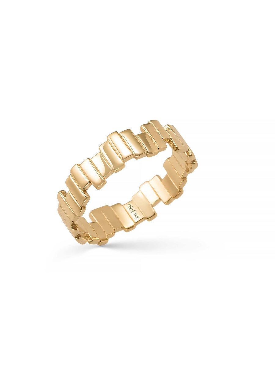 Geometrik Doku Modern 14K Altın Yüzük
