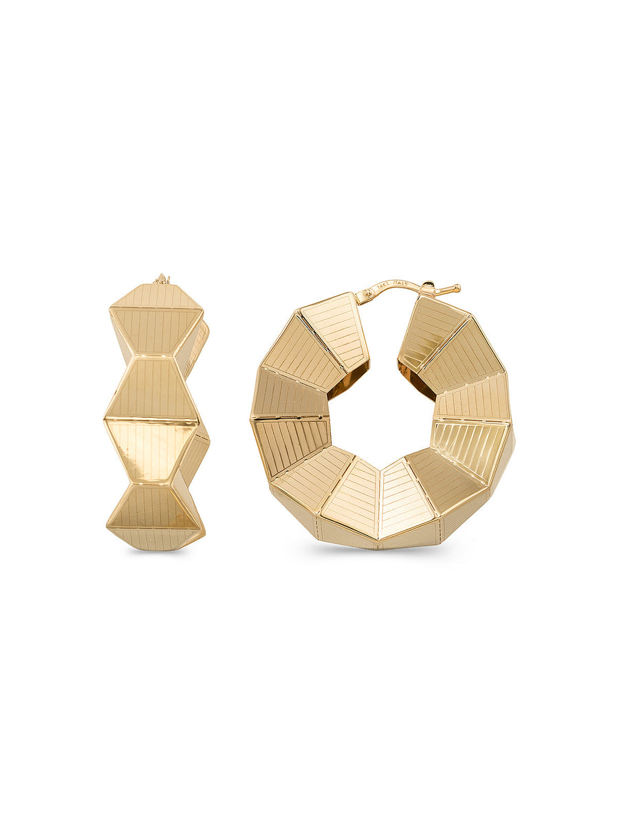 Geometrik Kesim Halka 14K Altın Küpe