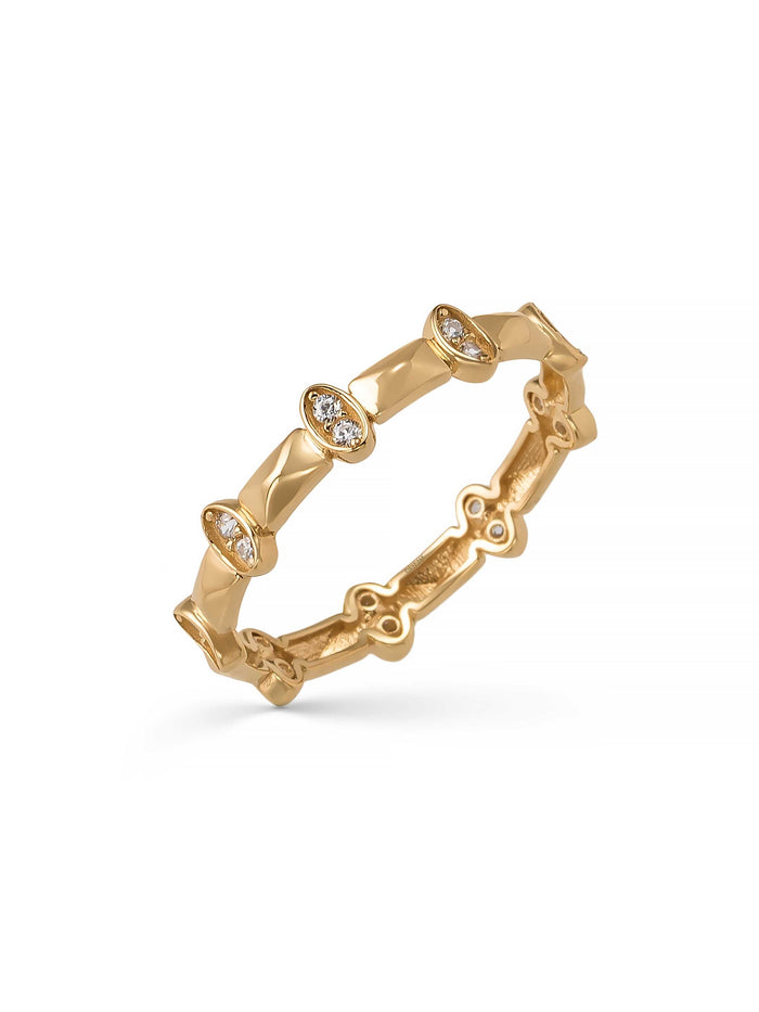 Geometrik Motifli Oval Taşlı 14K Altın Yüzük