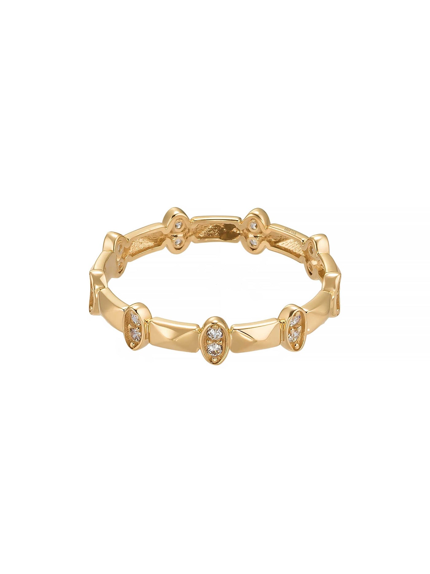 Geometrik Motifli Oval Taşlı 14K Altın Yüzük - Elef Kuyumculuk