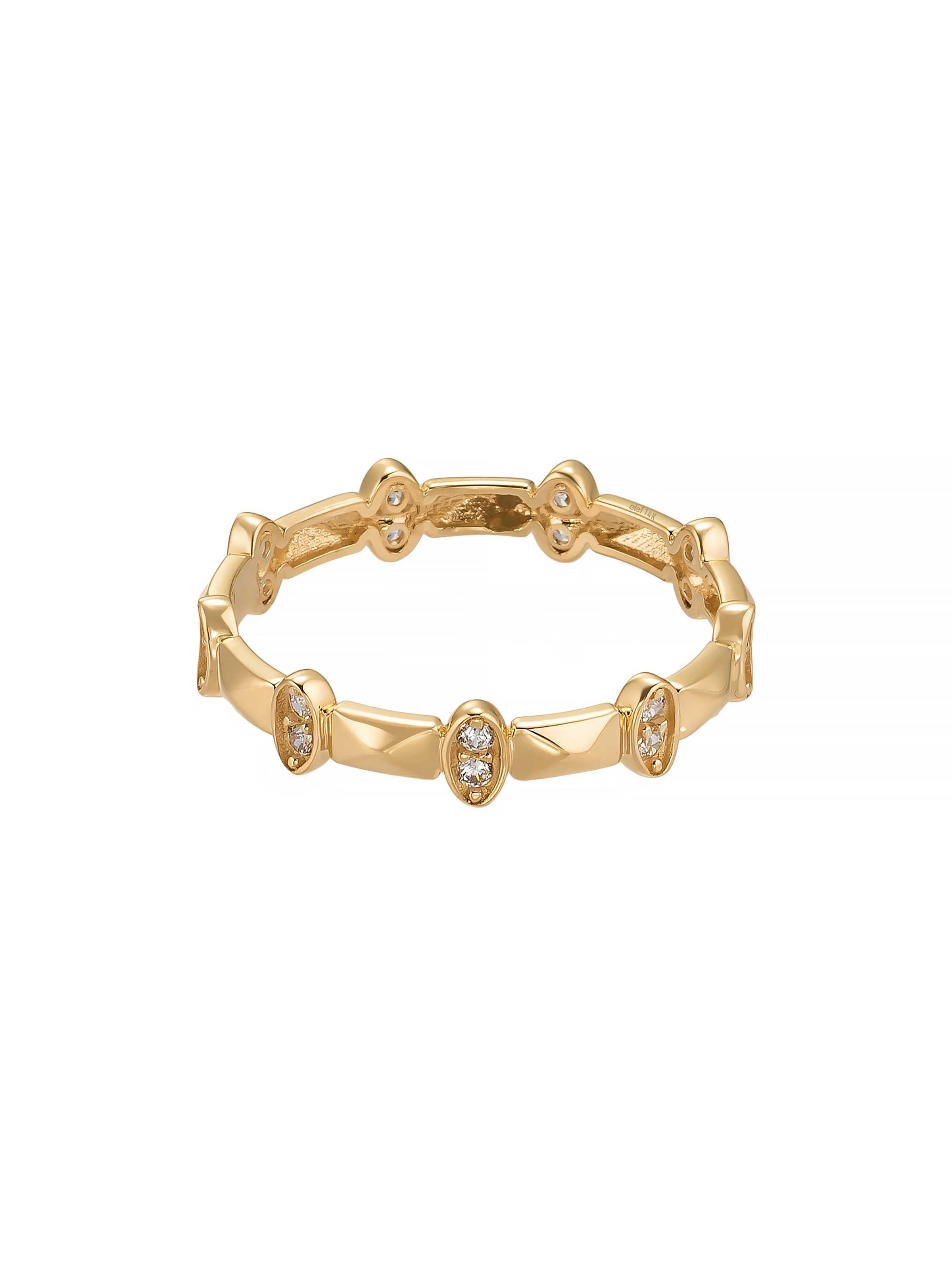 Geometrik Motifli Oval Taşlı 14K Altın Yüzük - Elef Kuyumculuk
