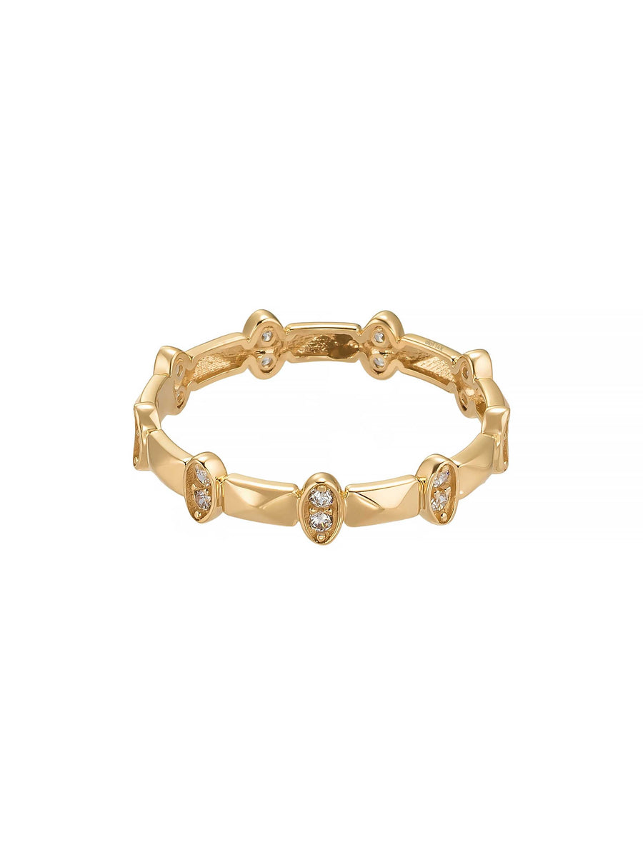 Geometrik Motifli Oval Taşlı 14K Altın Yüzük
