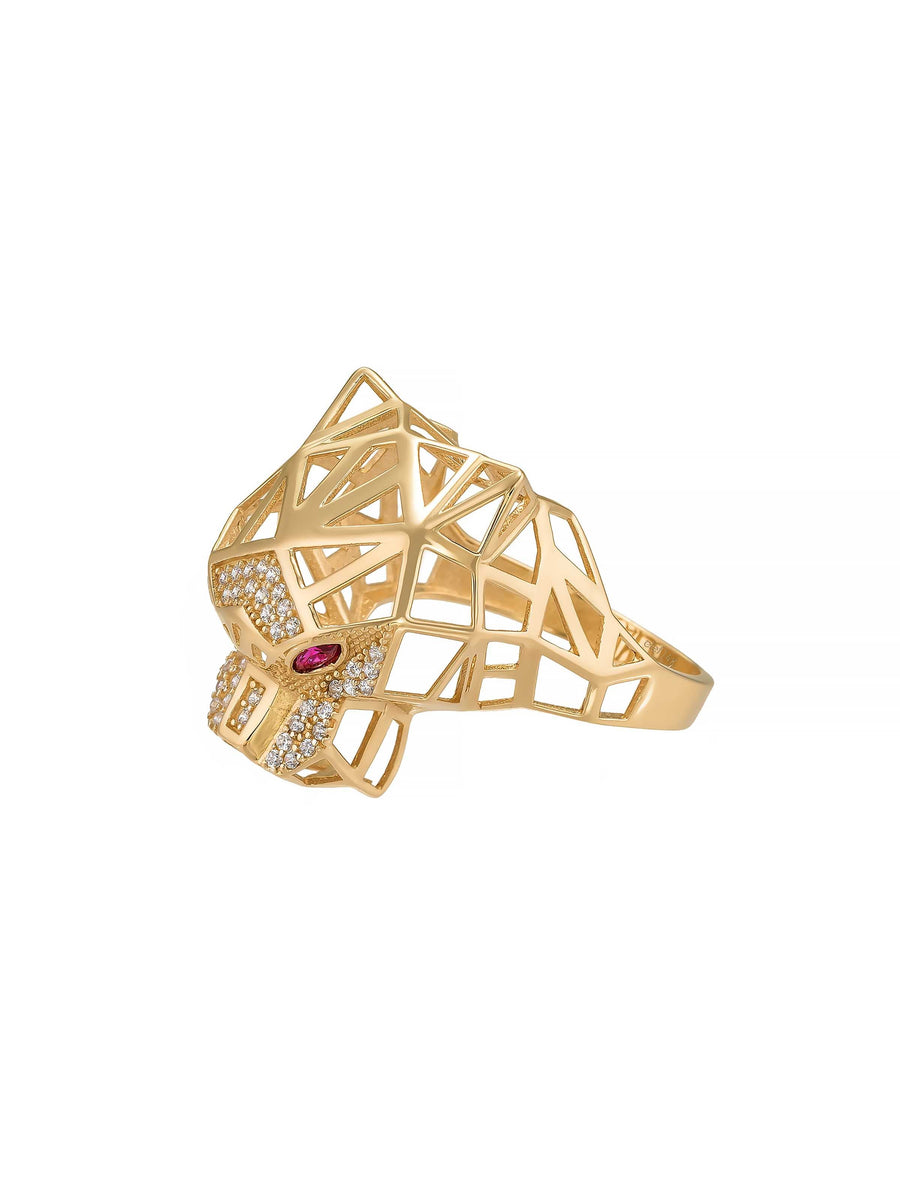 Geometrik Panter Figürlü 14K Altın Yüzük