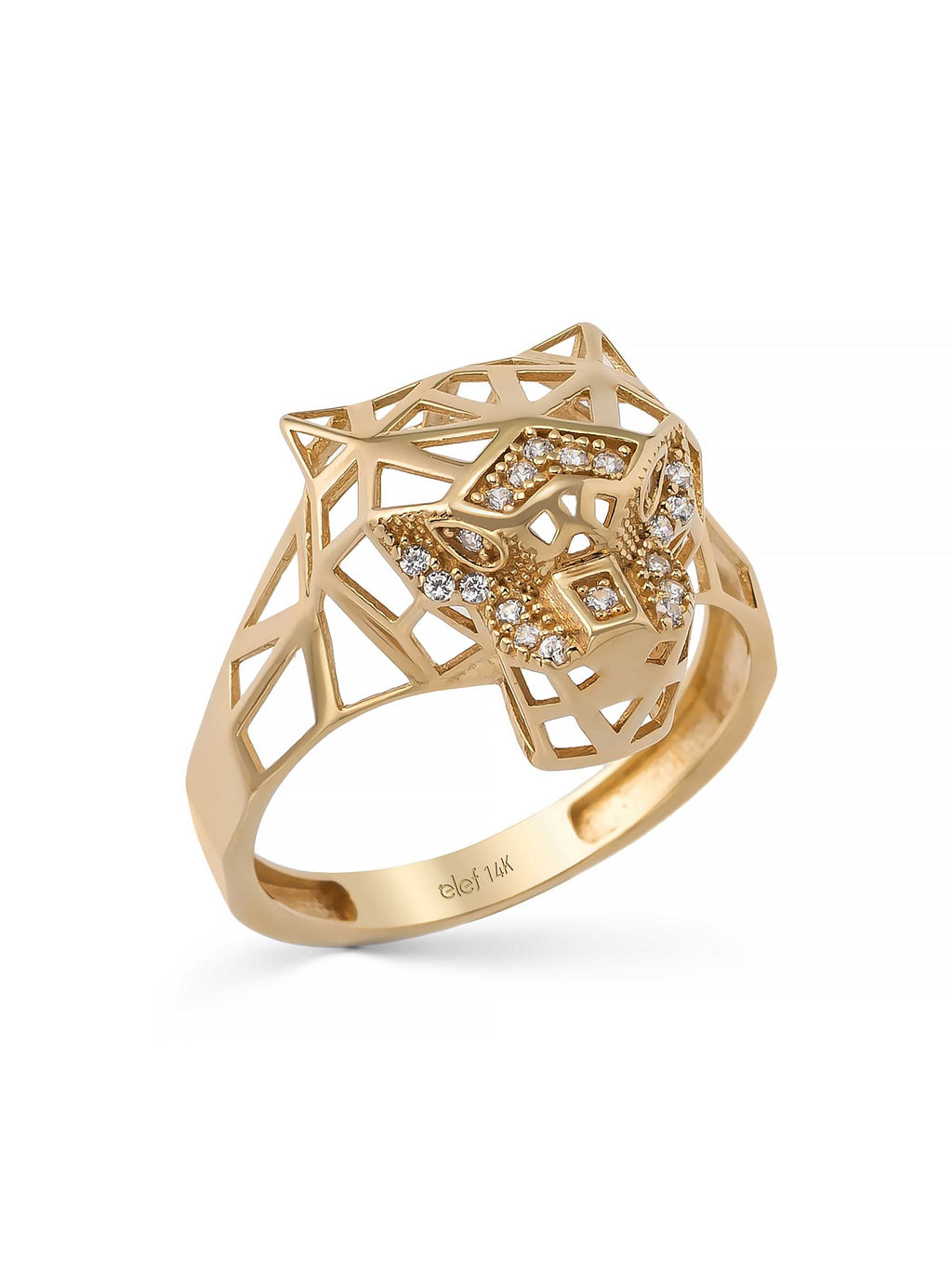 Geometrik Panter Figürlü Modern 14K Altın Yüzük - Elef Kuyumculuk