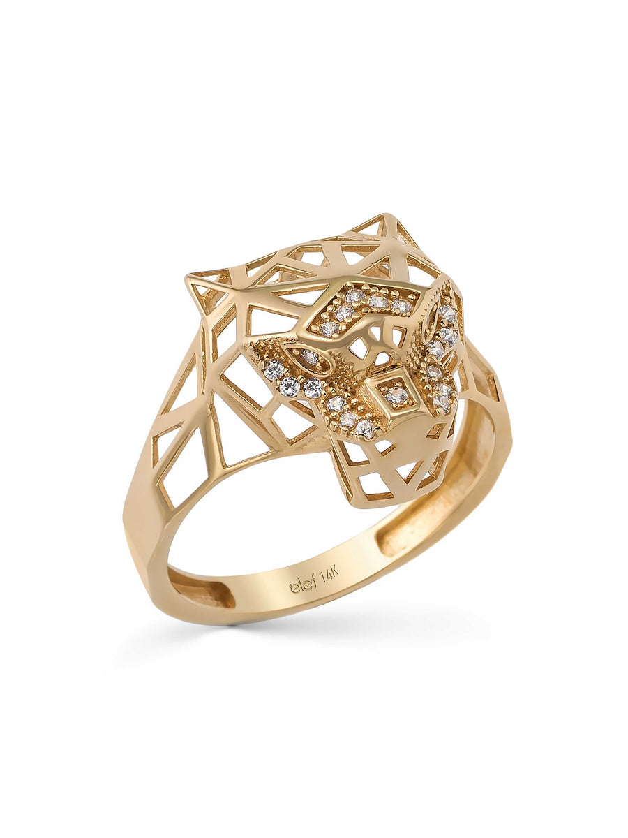Geometrik Panter Figürlü Modern 14K Altın Yüzük