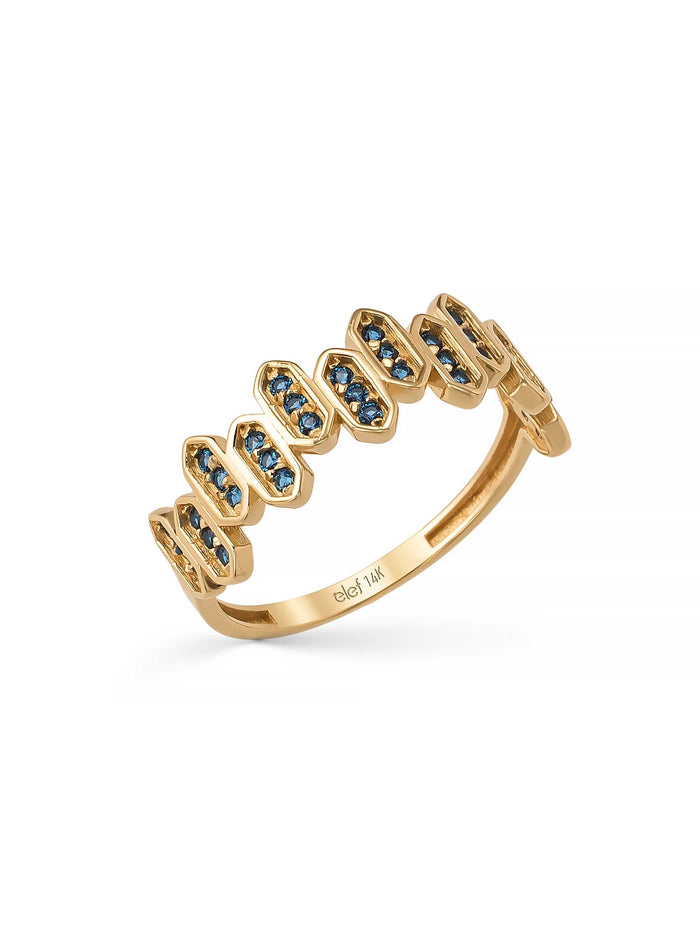 Geometrik Safir Rengi Taşlı Modern 14K Altın Yüzük