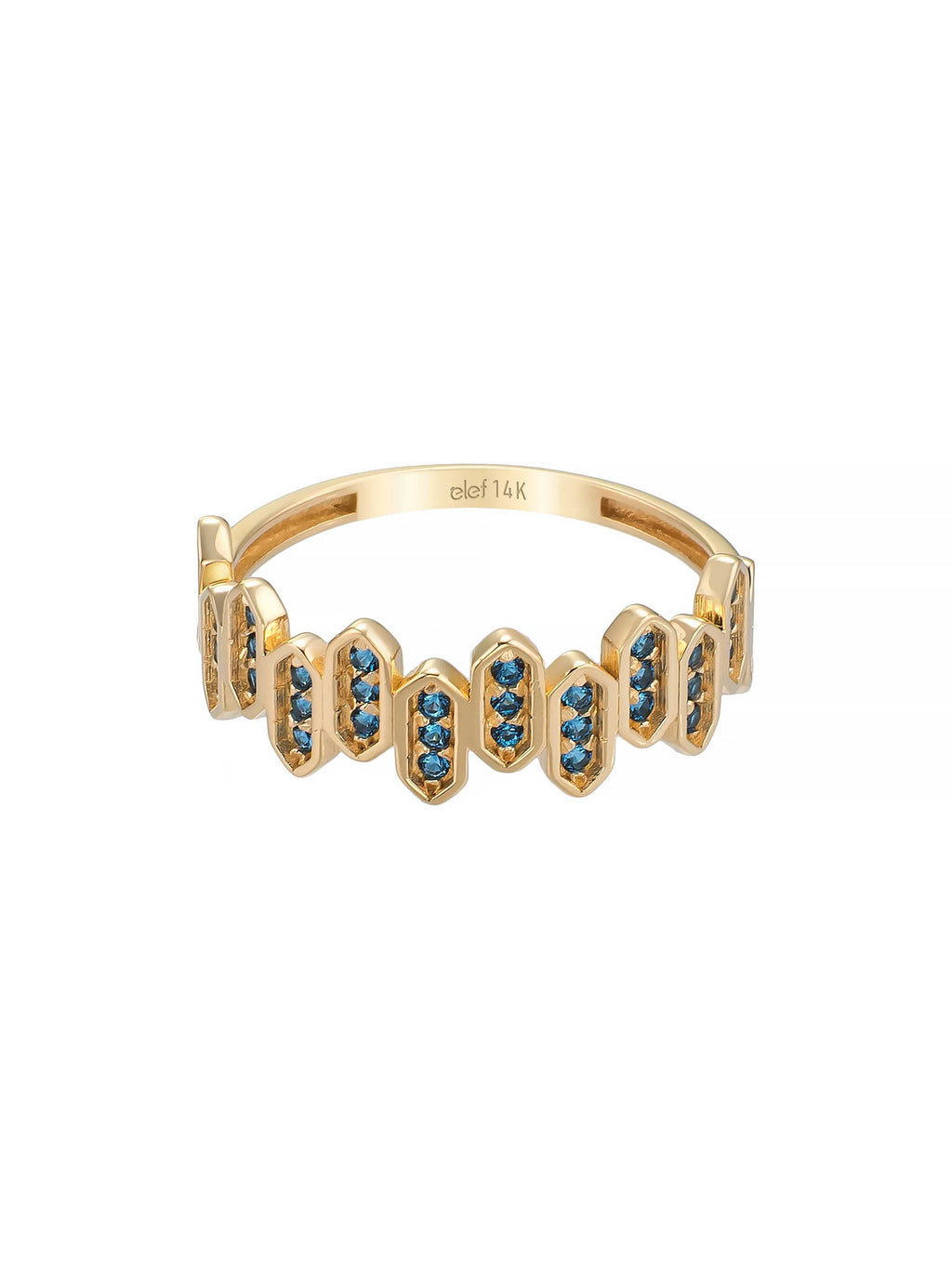 Geometrik Safir Rengi Taşlı Modern 14K Altın Yüzük - Elef Kuyumculuk