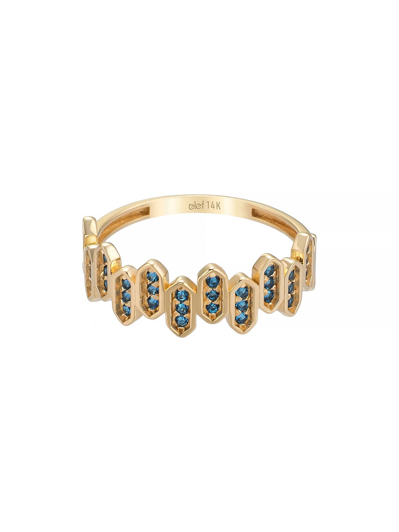 Geometrik Safir Rengi Taşlı Modern 14K Altın Yüzük - Elef Kuyumculuk