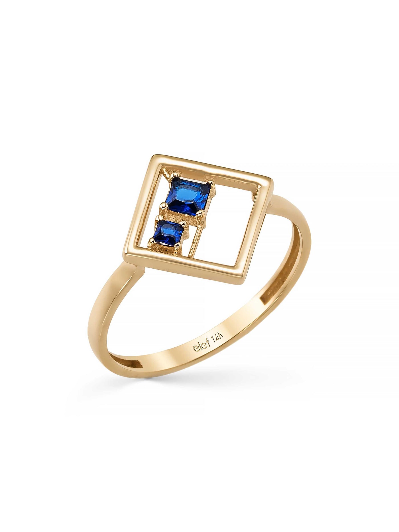 Geometrik Safir Rengi Taşlı Modern 14K Altın Yüzük - Elef Kuyumculuk