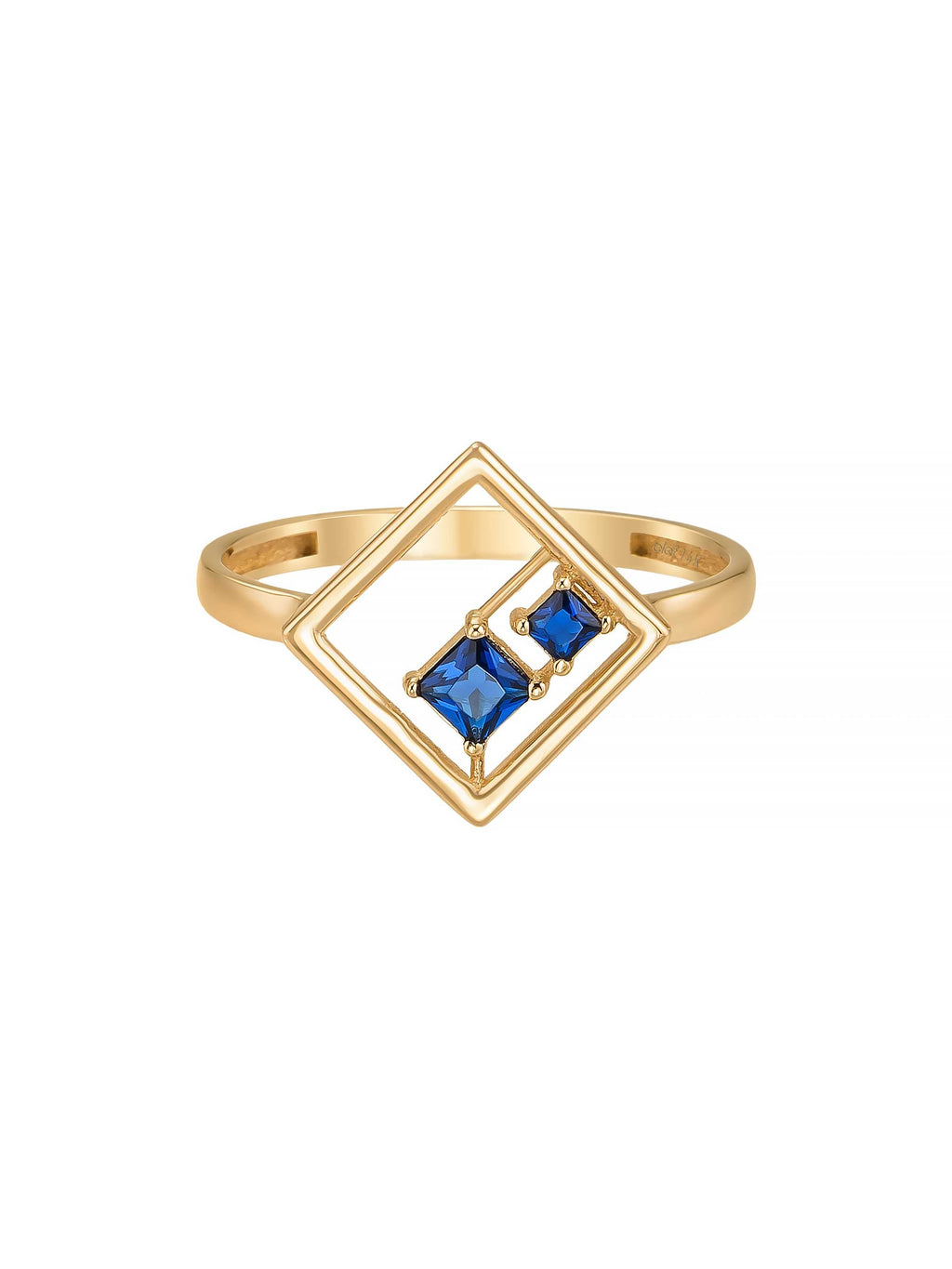Geometrik Safir Rengi Taşlı Modern 14K Altın Yüzük - Elef Kuyumculuk